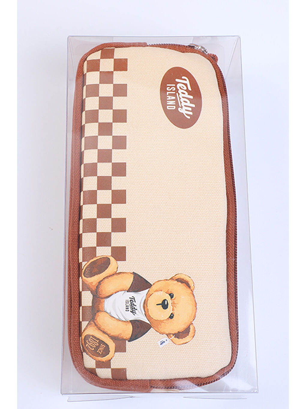 Yoyoso Kahverengi Teddy Island Checkerboard Detailed Pencil Case - 3