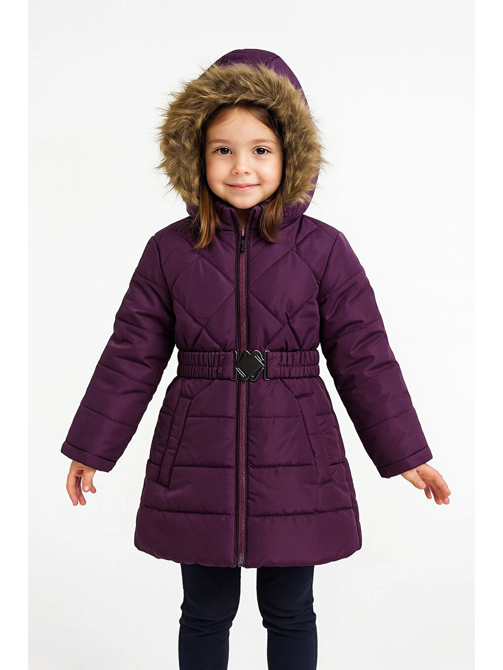 Mürdüm Kapüşonlu Kışlık Kız Çocuk Mont 4232