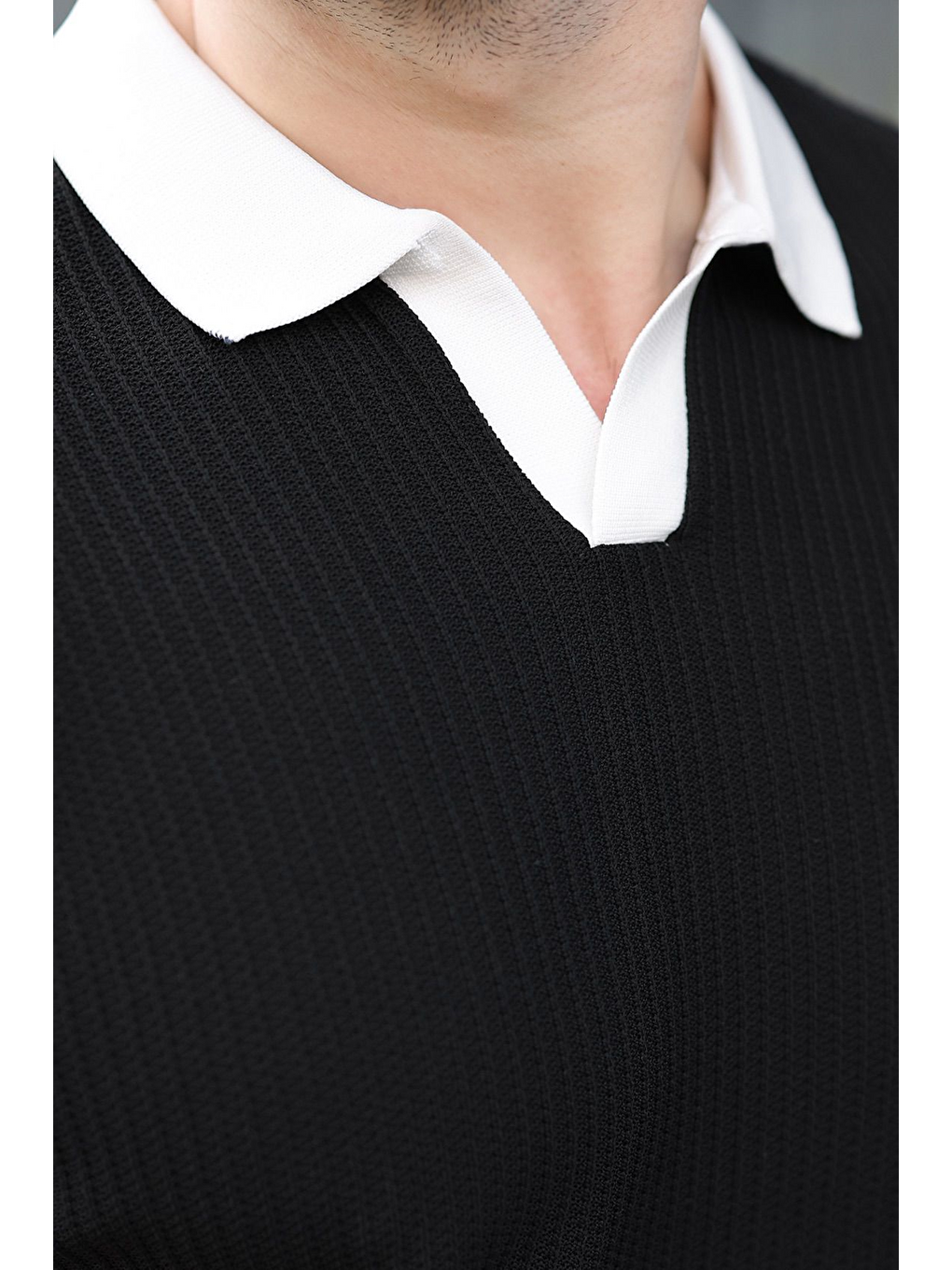 Siyah Polo Yaka Triko Erkek Tişört E7464-2