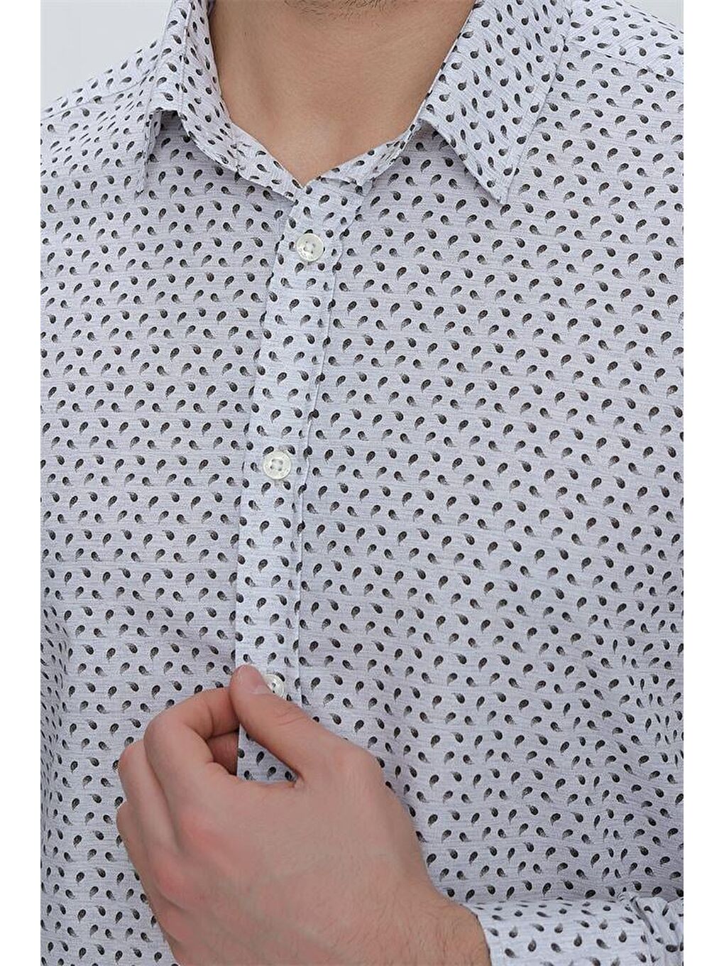 İMZA Gri Uzun Kol Baskılı Sert Yaka  Slim Fit Dar Kesim Klasik Gömlek 1004225130 - 5