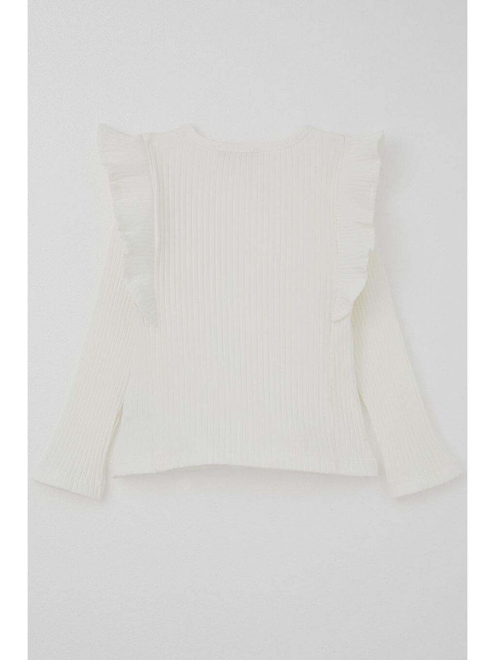 Kız Çocuk Uzun Kollu Tişört Omuzu Fırfır Detaylı Ekru (3-7 Yaş)-1