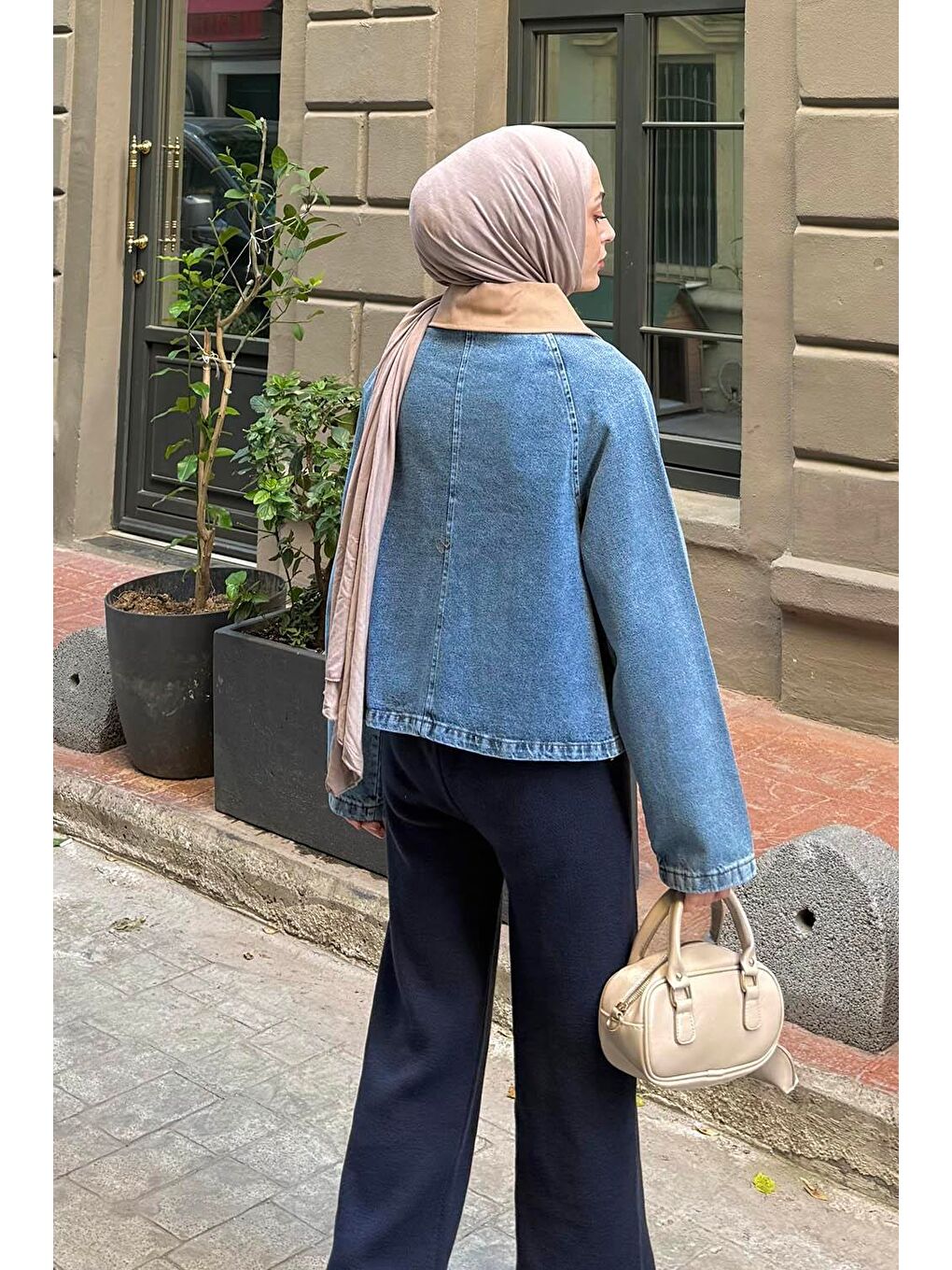 Bej Çıtçıtlı Denim Ceket Vizonrengi-3