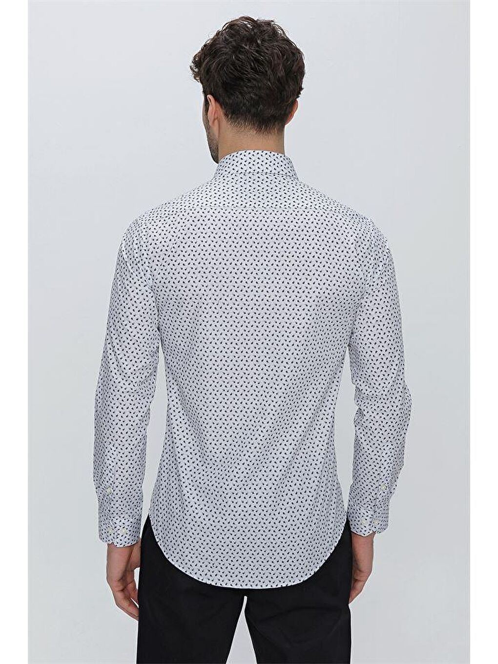 İMZA Gri Uzun Kol Baskılı Sert Yaka  Slim Fit Dar Kesim Klasik Gömlek 1004225130 - 6