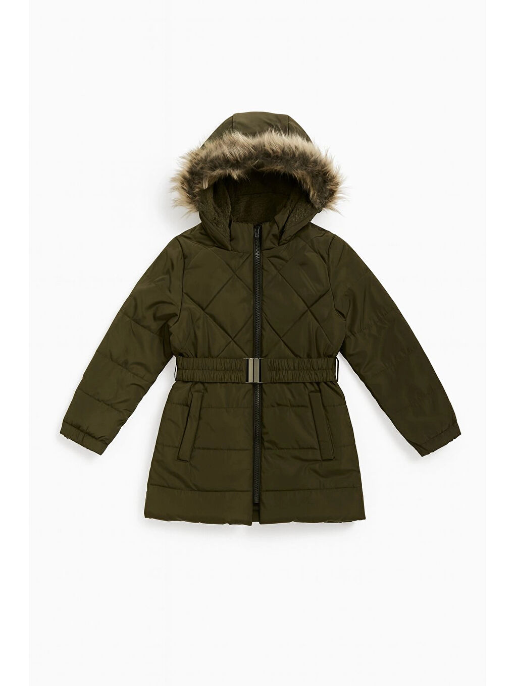 Haki Kapüşonlu Kışlık Kız Çocuk Mont 4232-1