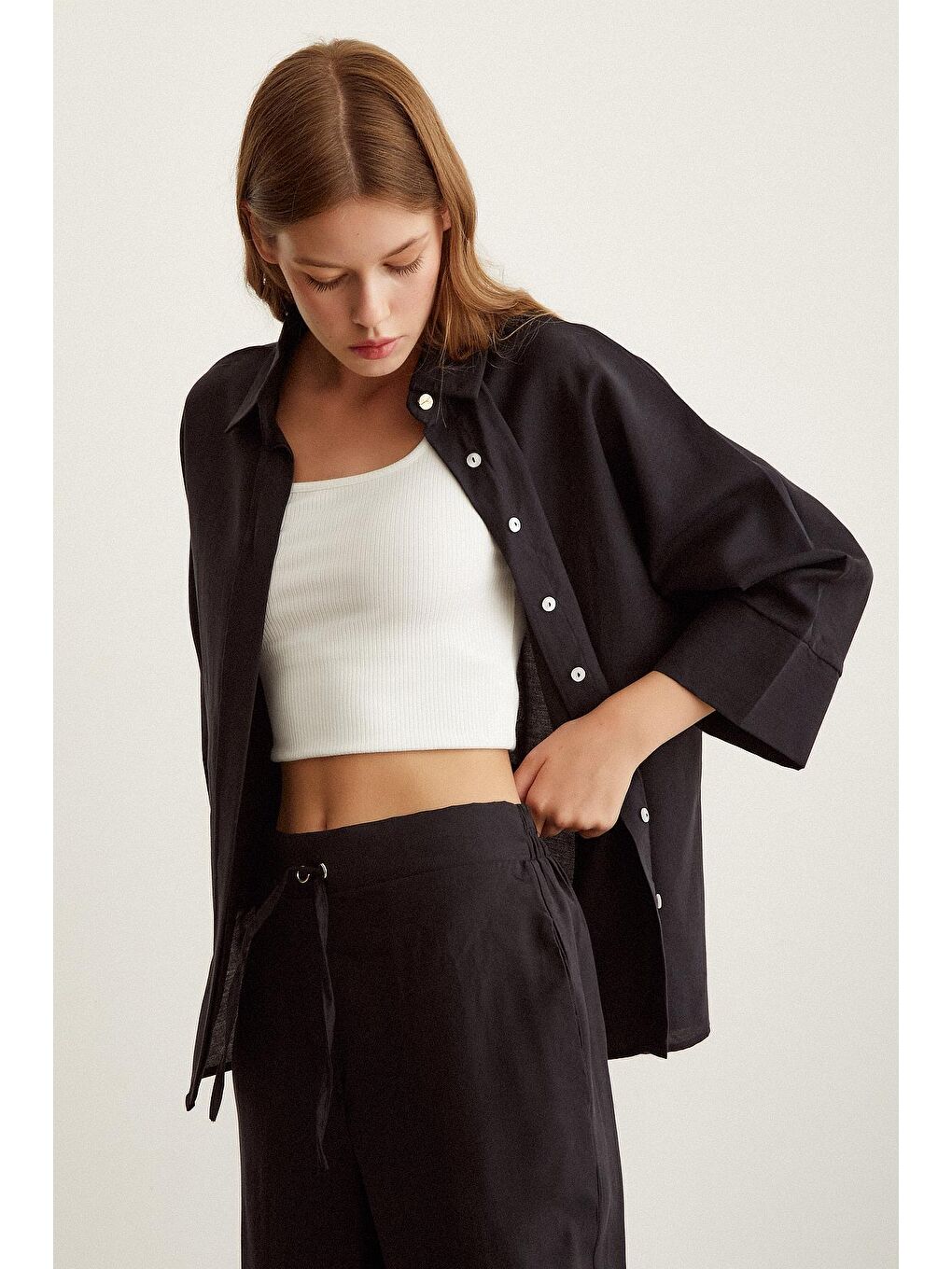 Siyah Yarasa Kol  Gömlek