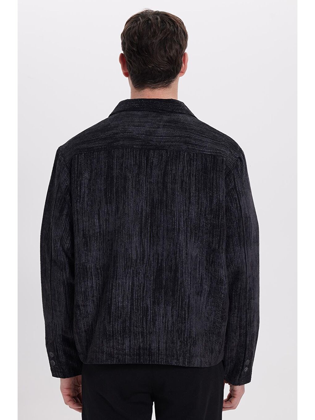 Erkek Relax Fit Rahat Kesim Fitilli Fermuarlı Astarlı Cepli Kolej Siyah Ceket Mont Gömlek-5