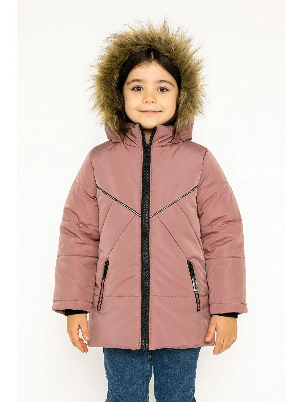 Pembe Kapüşonlu Kışlık Kız Çocuk Mont 4200