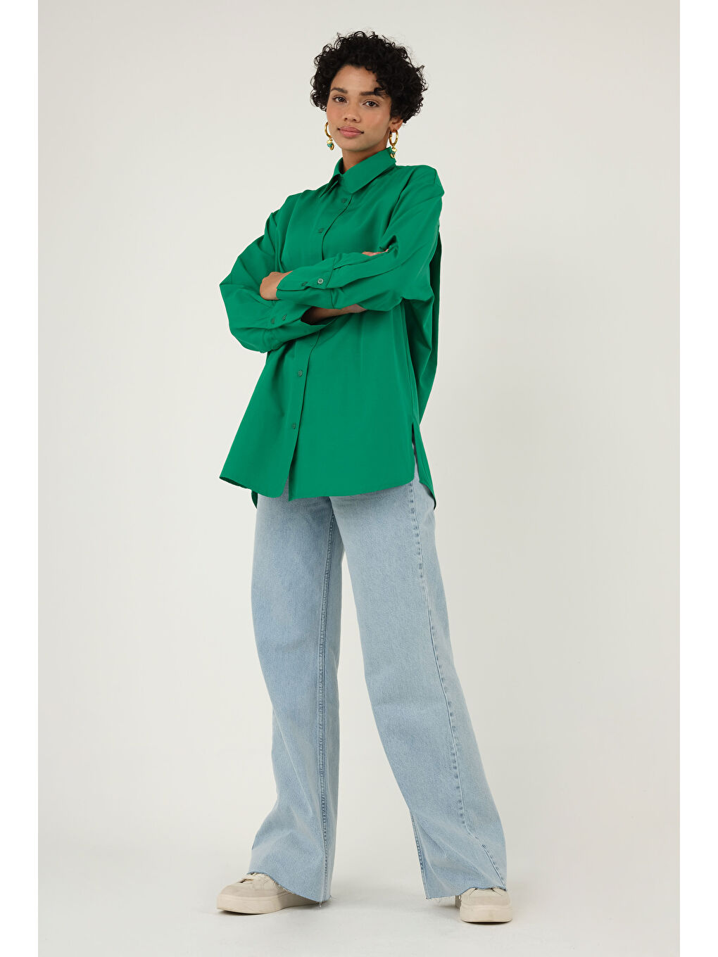 Poplin Gömlek Kısa Çimen Yeşili-1