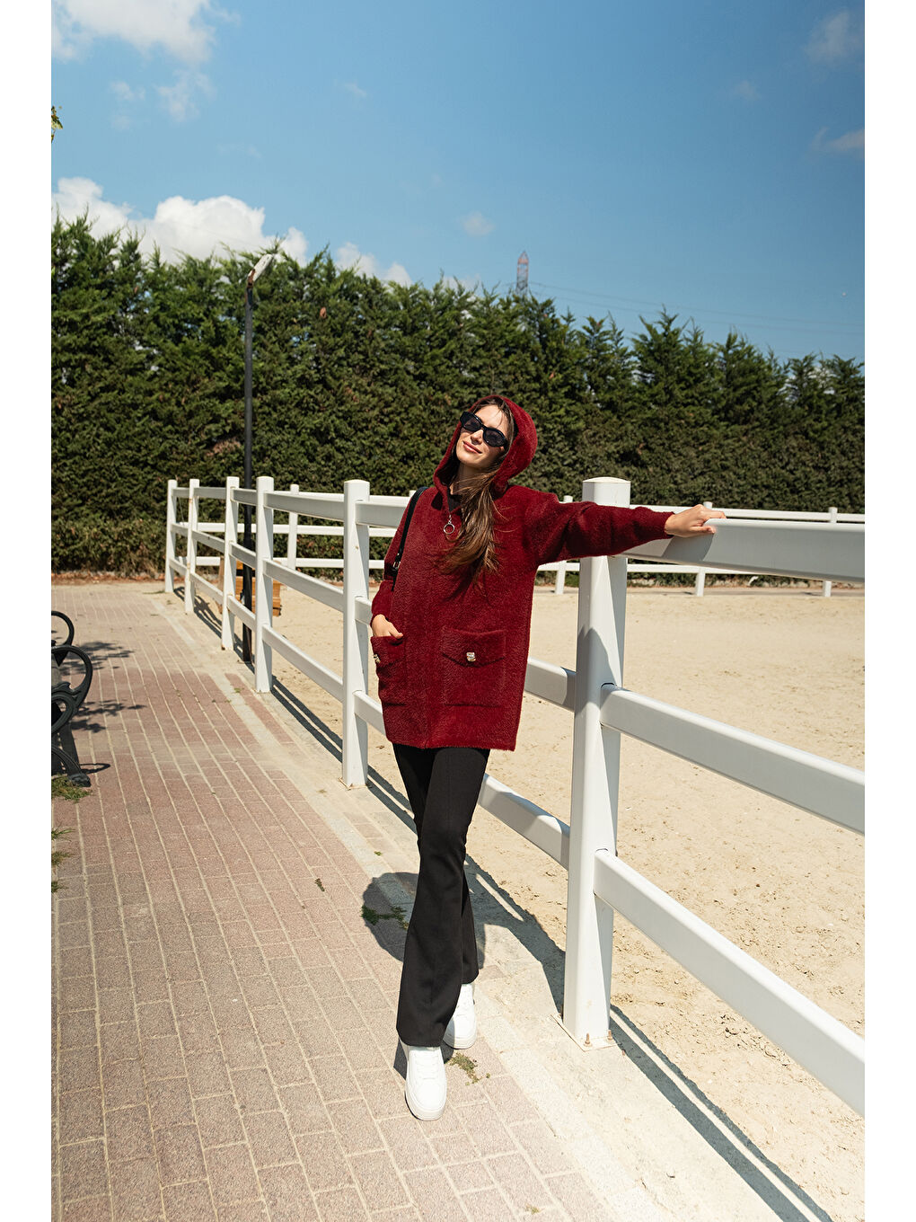 Kadın Fermuarlı Triko Ceket Bordo-4