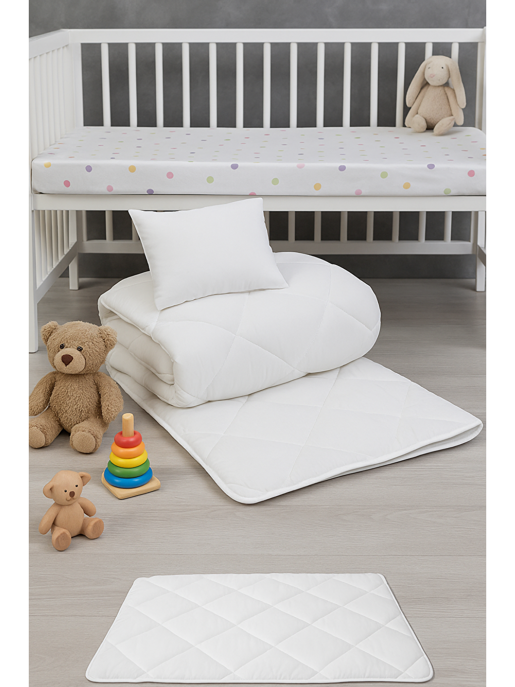 Beyaz Bebek Uyku Seti (yorgan 95x145 + Yastık 35x45)