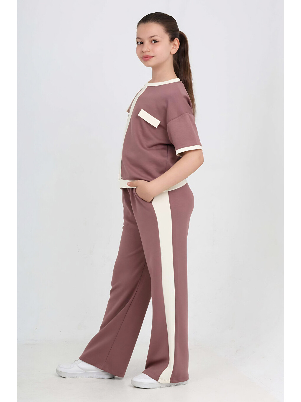 Pembe Kız Çocuk Double Face Kumaş Alt-Üst Takım 7-12 Yaş 12667BLT-2