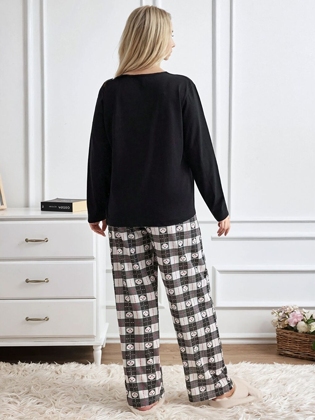 Siyah Panda Baskılı Uzun Kollu Pijama Takımı-2