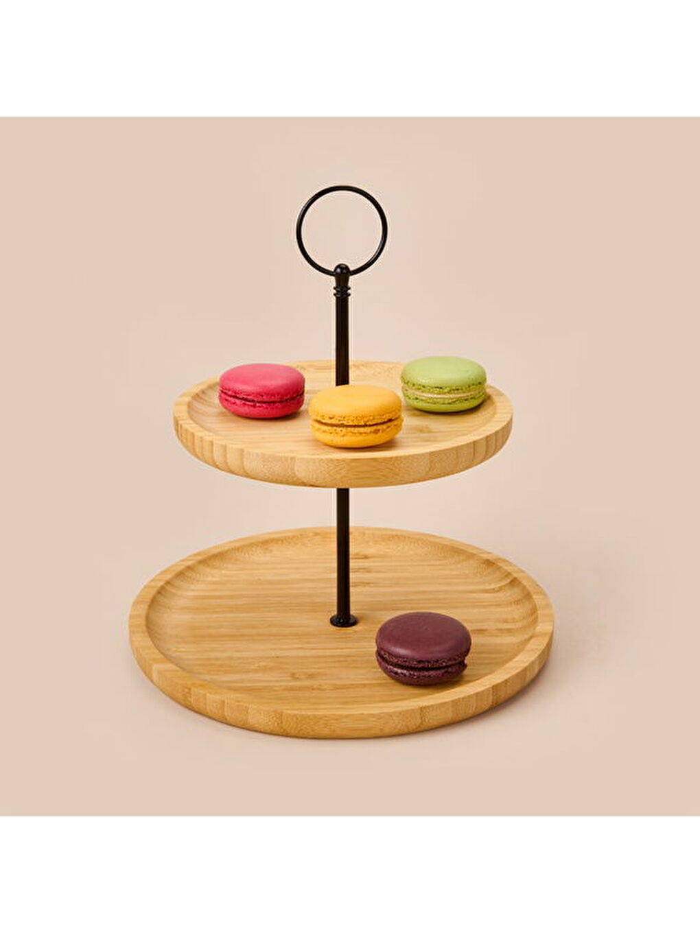 Kahverengi 2 Katlı Bambu Servis Tabağı-2