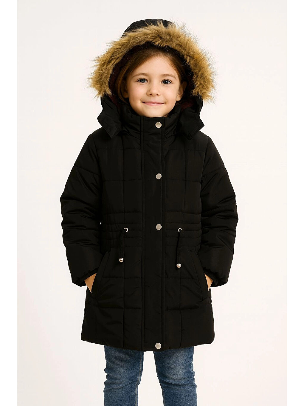 Siyah Kapüşonlu Kışlık Kız Çocuk Mont 4210