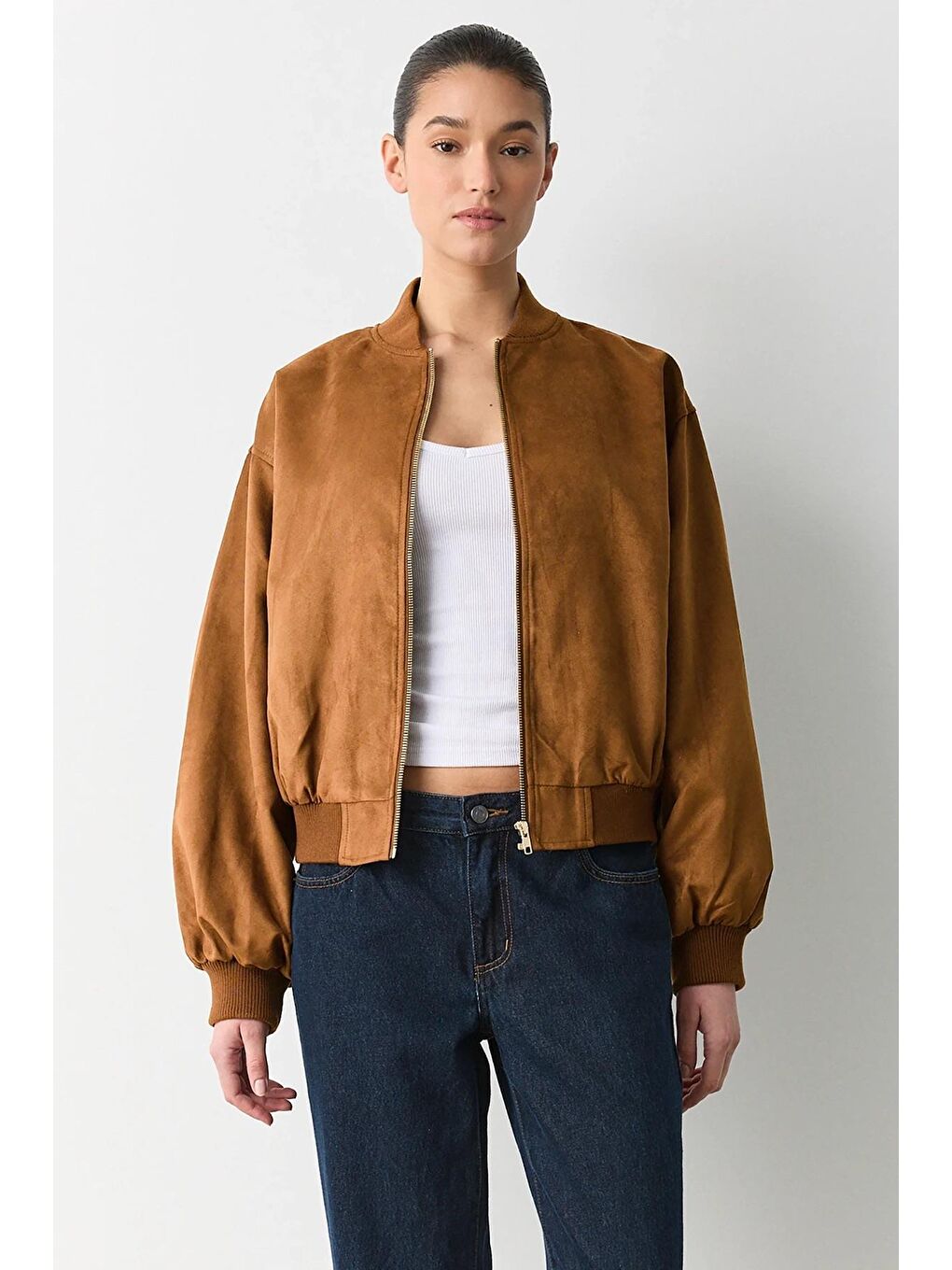 Kahverengi Astarlı Kadın Bomber Ceket Mg2545-4