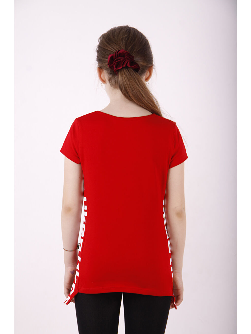 Kırmızı Kız Çocuk Likee Baskılı Tişört-1