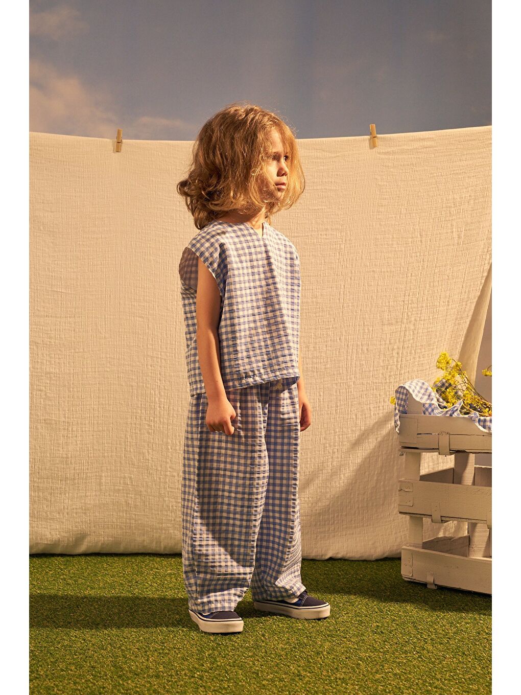 Mavi Daisy Picnic Serisi Balon Pantolonlu İkili Takim