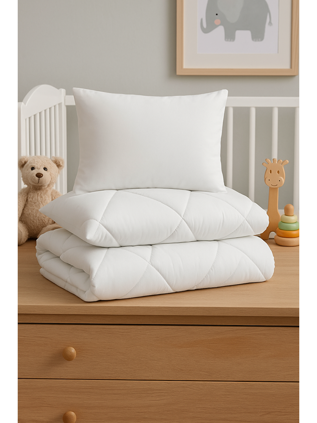 Beyaz Bebek Uyku Seti (yorgan 95x145 + Yastık 35x45)-1