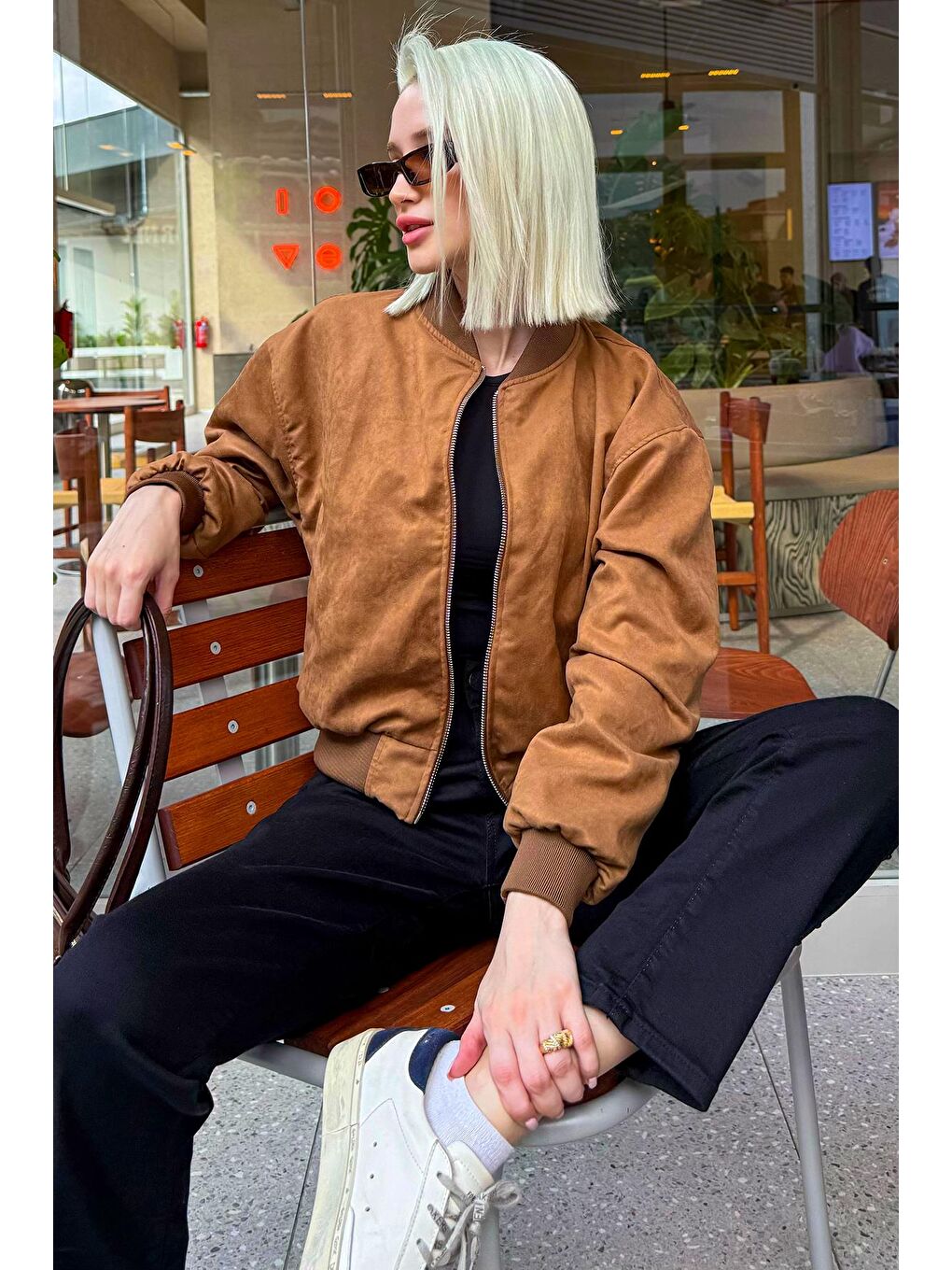 Kahverengi Astarlı Kadın Bomber Ceket Mg2545-6