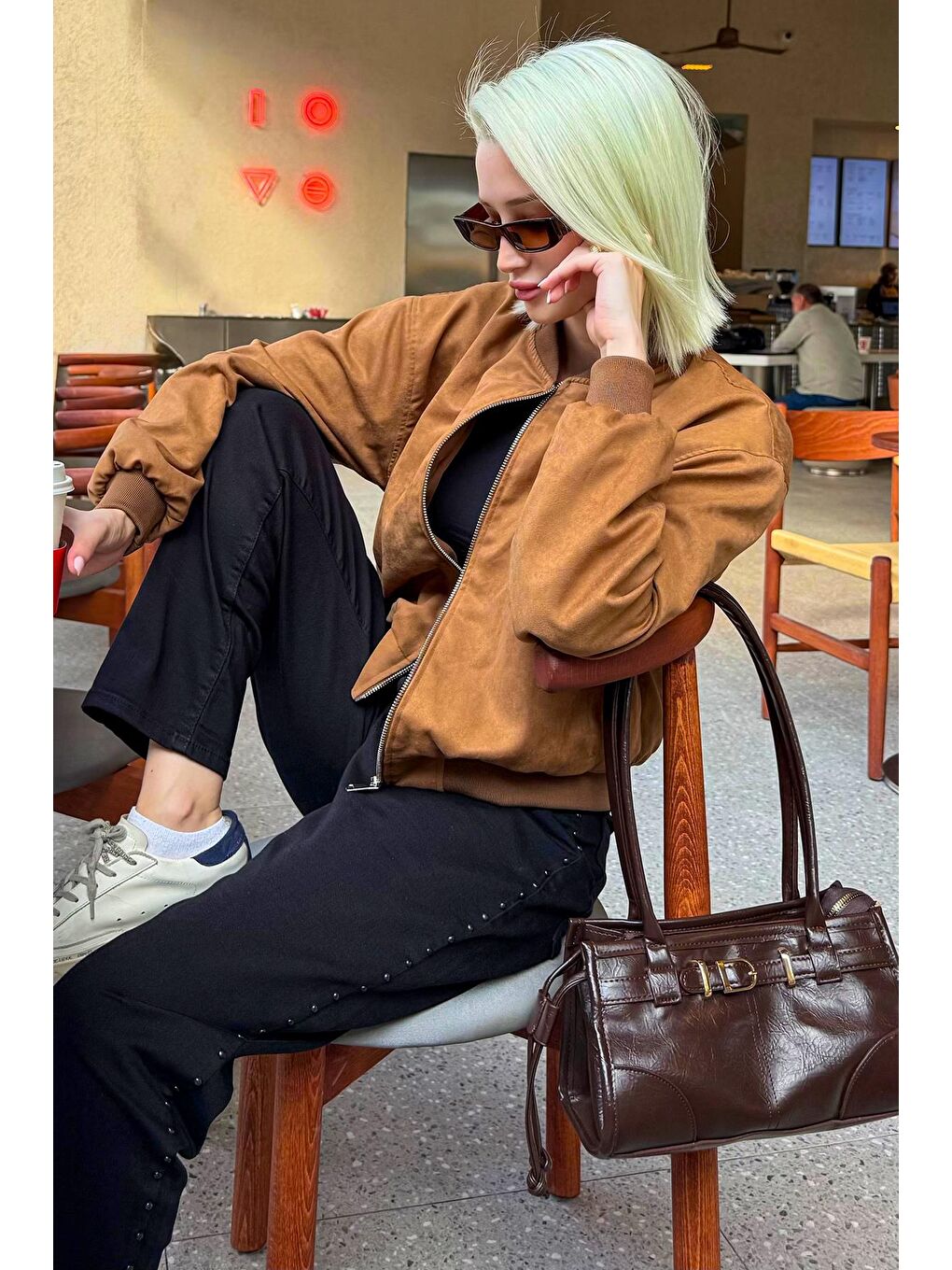 Kahverengi Astarlı Kadın Bomber Ceket Mg2545-7