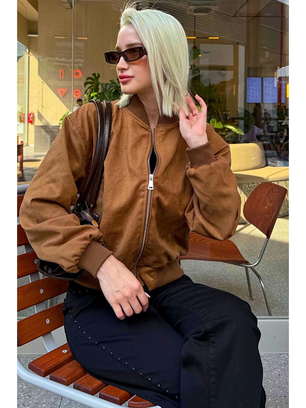 Kahverengi Astarlı Kadın Bomber Ceket Mg2545-8