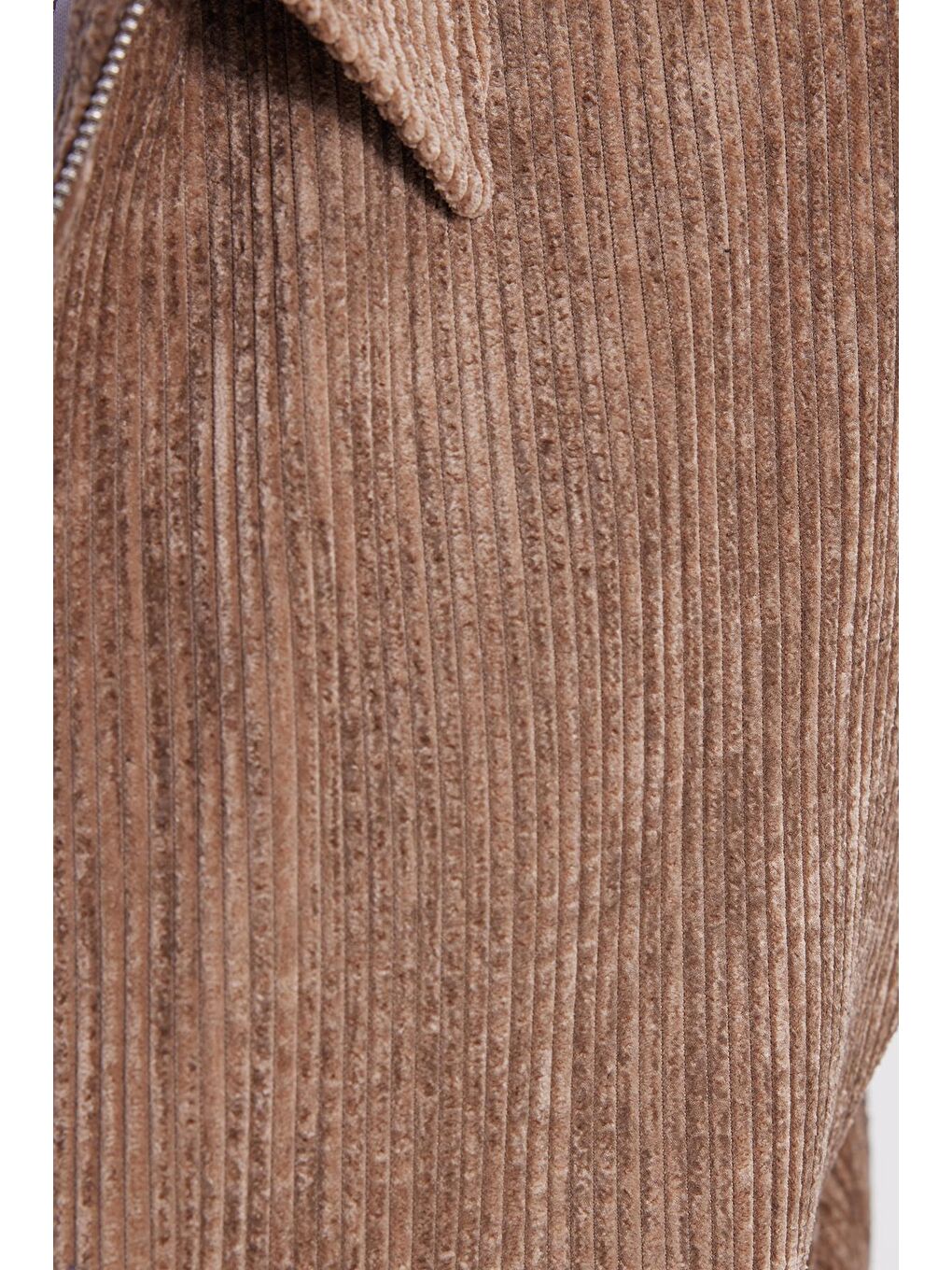 Bej Erkek Relax Fit Rahat Kesim Fitilli Fermuarlı Astarlı Cepli Kolej Vizon Ceket Mont Gömlek-4