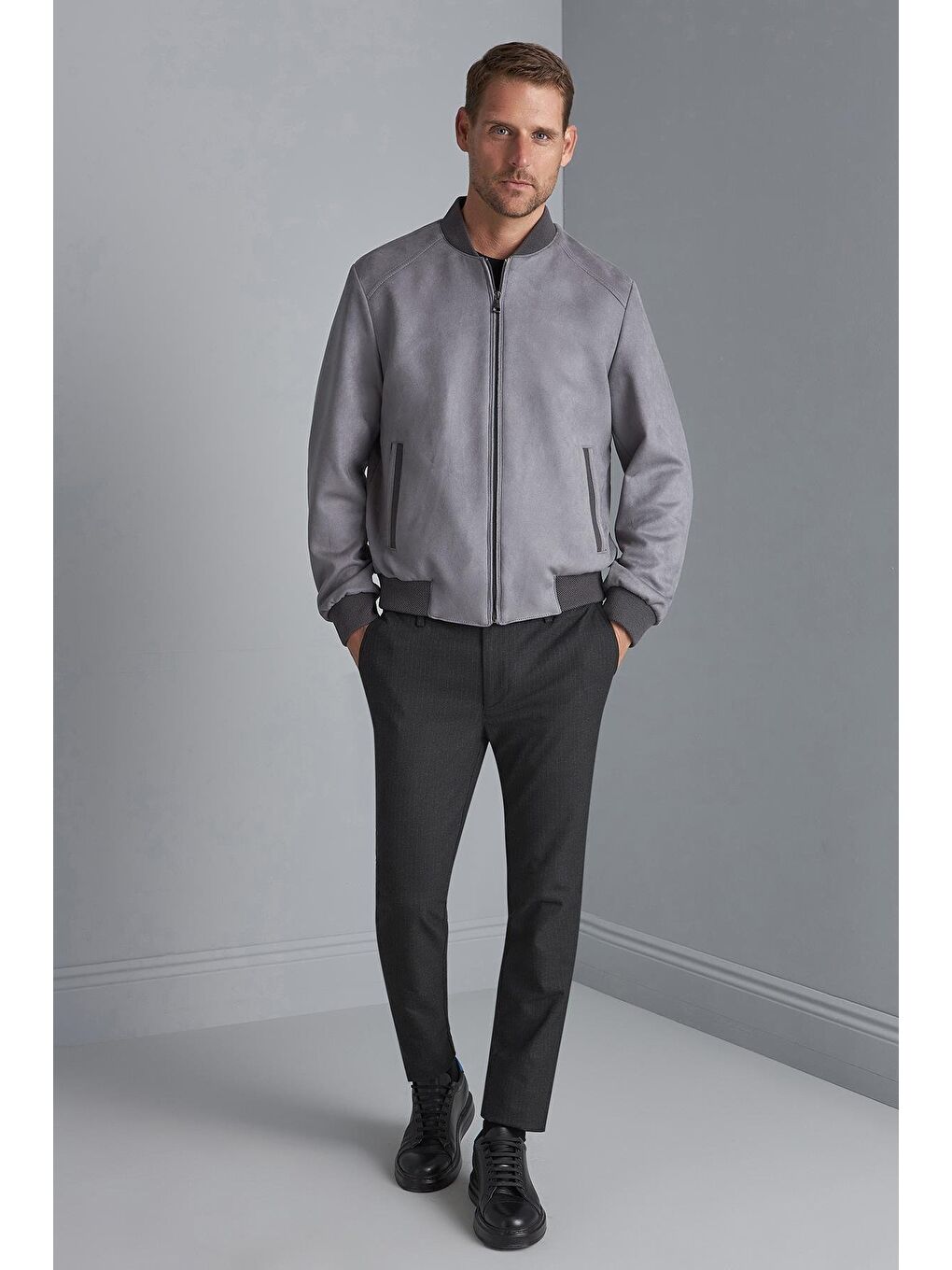 Erkek Gri Süet Görünümlü Mont