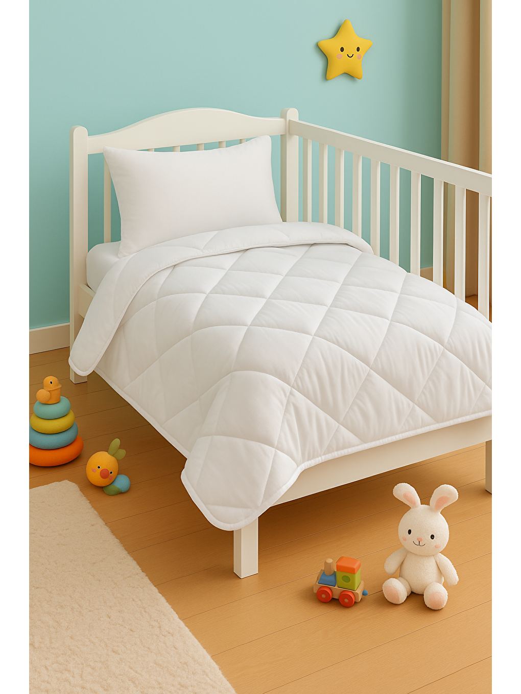 Beyaz Bebek Uyku Seti (yorgan 95x145 + Yastık 35x45)-3