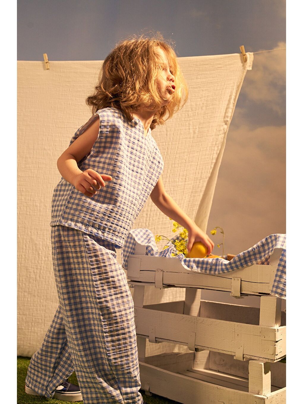 Mavi Daisy Picnic Serisi Balon Pantolonlu İkili Takim-1