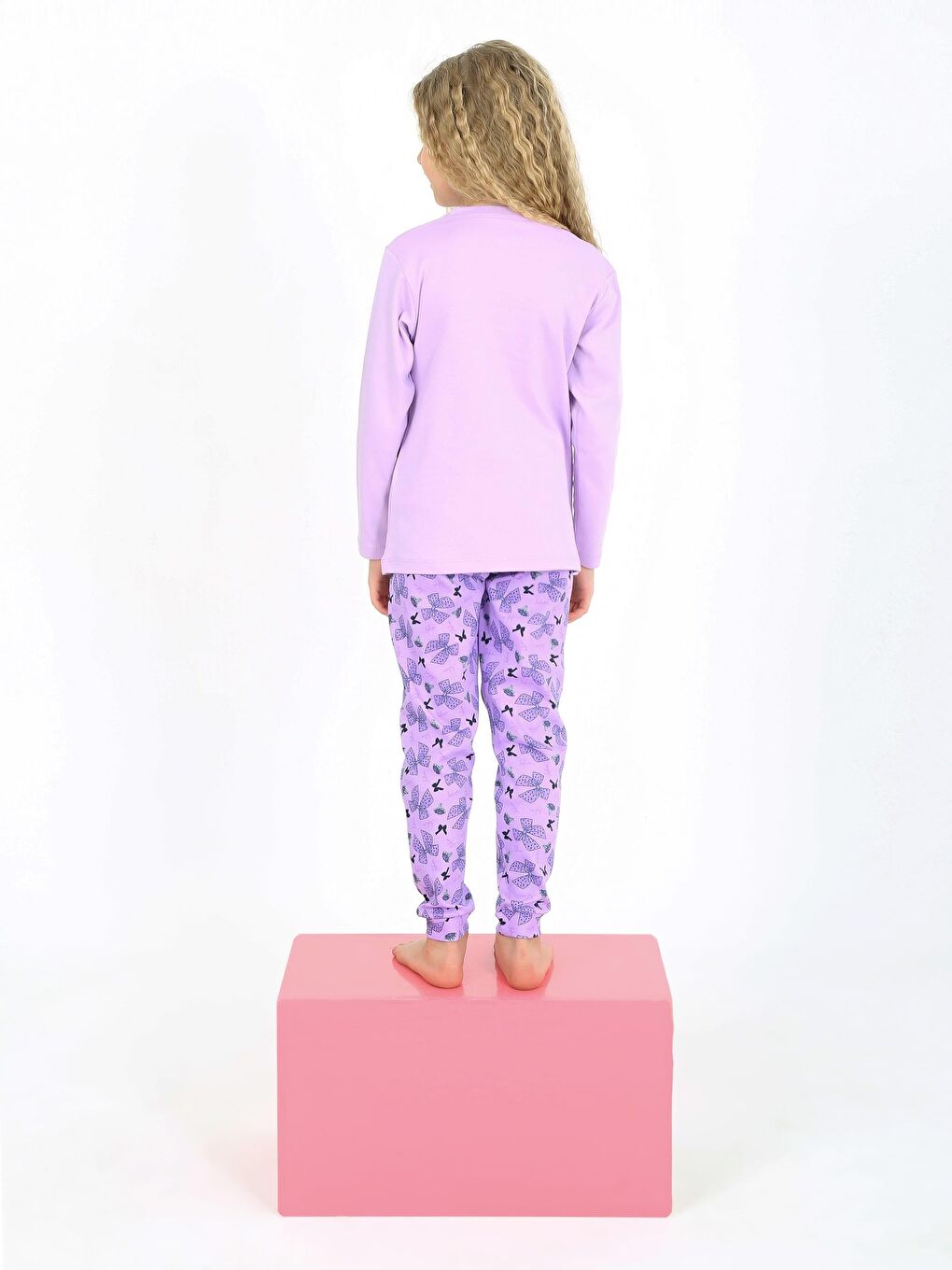 Lila Kız Çocuk Uzun Kollu %100 Pamuklu Pijama Takımı Place Paris-1