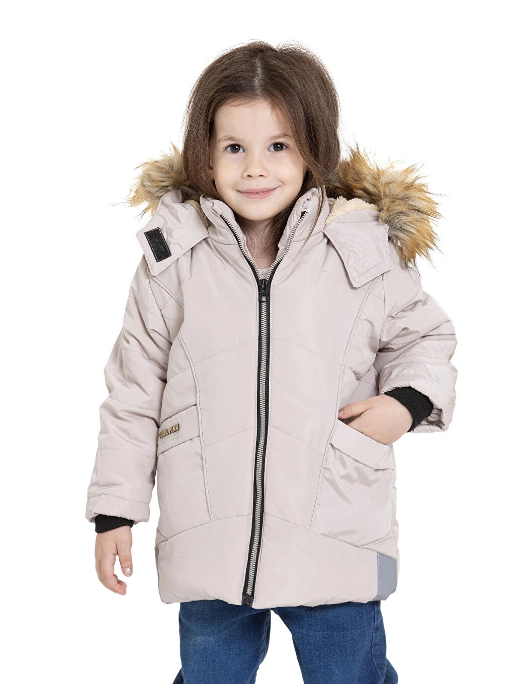 Bej Kapüşonlu Kışlık Kız Çocuk Mont 4043-3