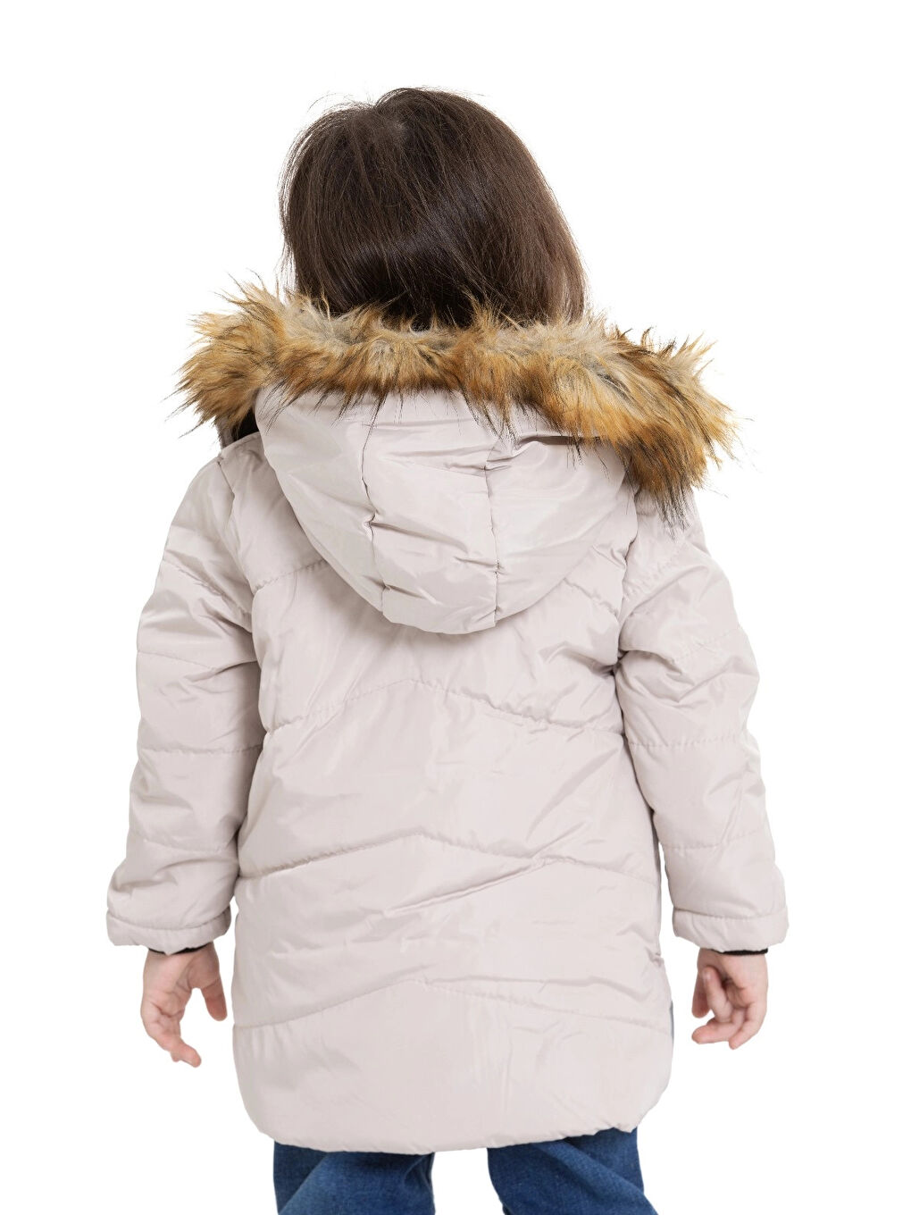 Bej Kapüşonlu Kışlık Kız Çocuk Mont 4043-4