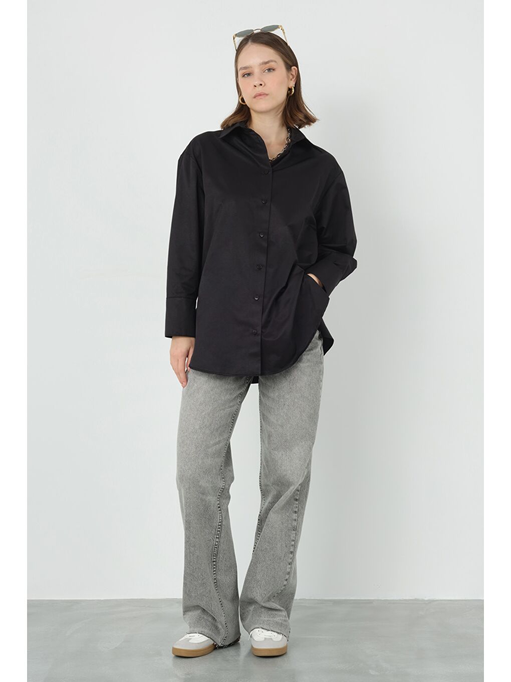 Poplin Gömlek Kısa Siyah-4