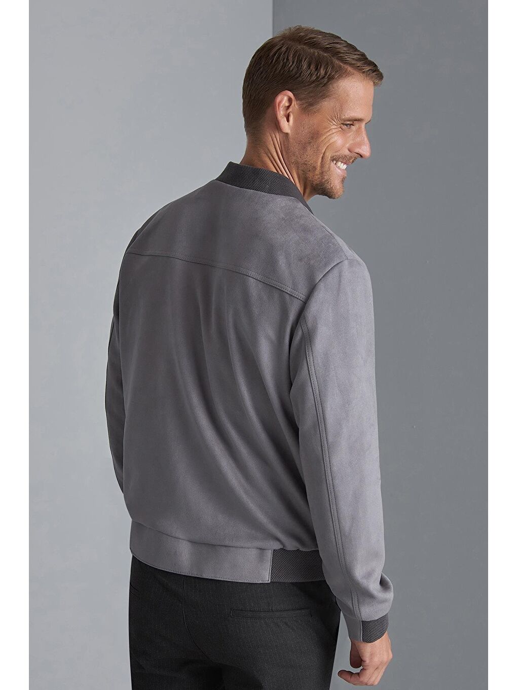 Erkek Gri Süet Görünümlü Mont-1