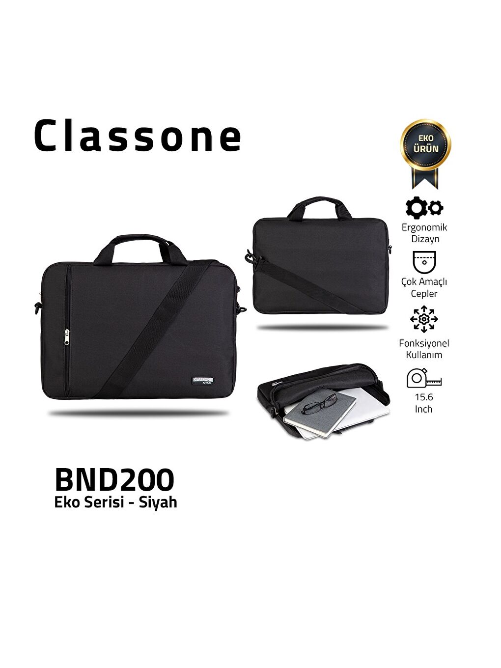 Bnd200 Eko Serisi 15,6 Inç Laptop Notebook El Çantası Siyah T300 Kablosuz Mouse-4