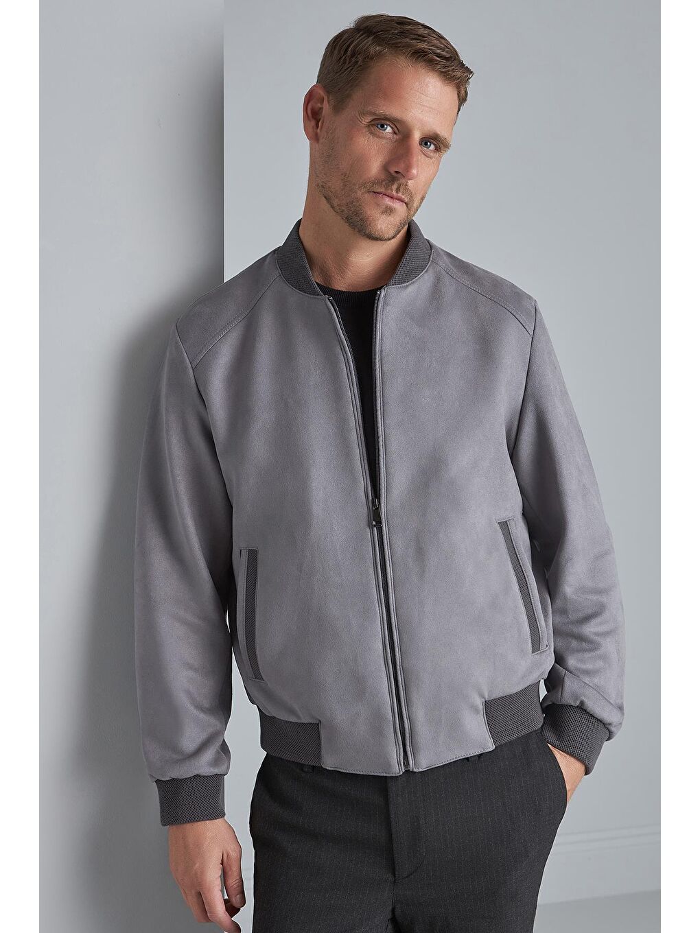 Erkek Gri Süet Görünümlü Mont-2