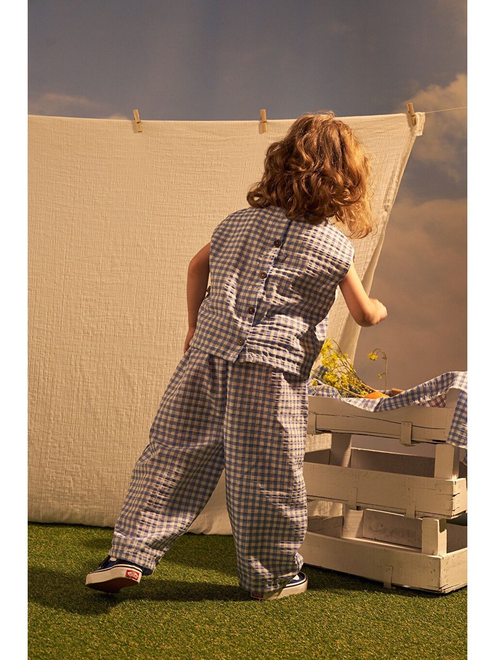 Mavi Daisy Picnic Serisi Balon Pantolonlu İkili Takim-3