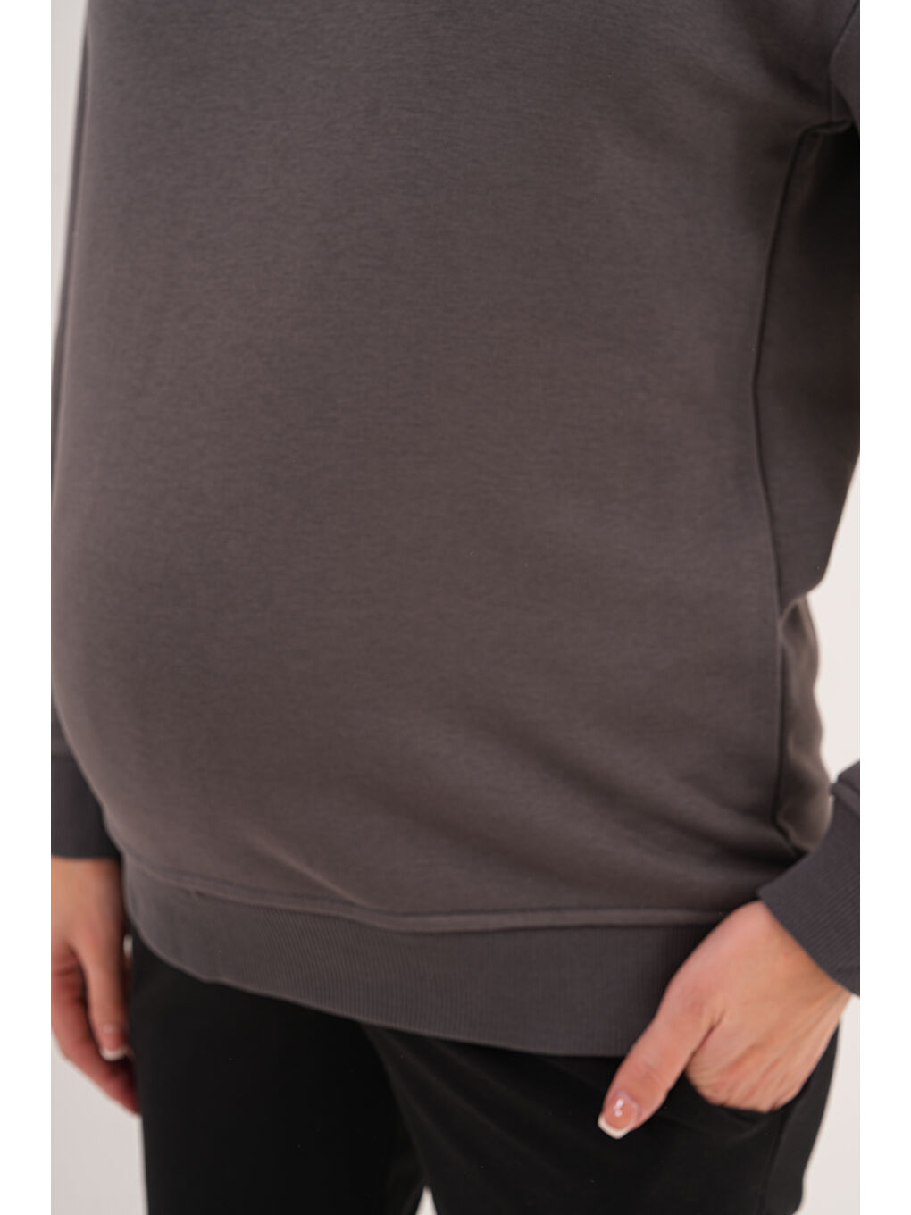 Antrasit Bisiklet Yaka %100 Pamuk Hamile ve Lohusa Basic Sweatshirt-9