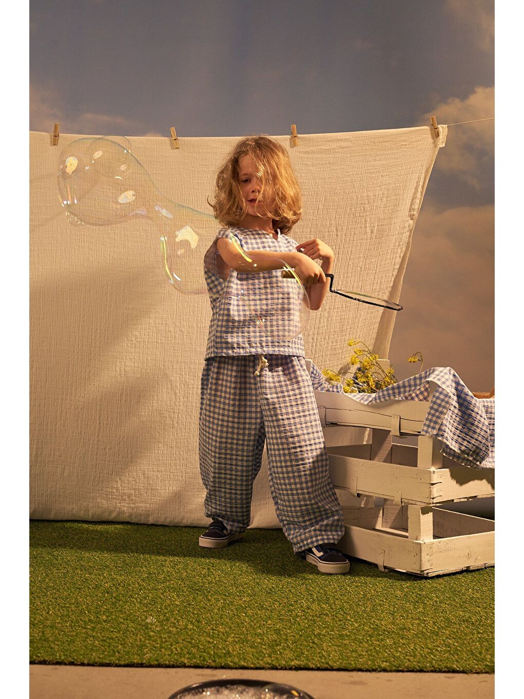 Mavi Daisy Picnic Serisi Balon Pantolonlu İkili Takim-4
