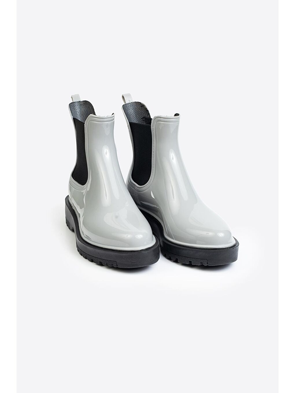 Gri Parlak Chelsea Yağmur Botu-1