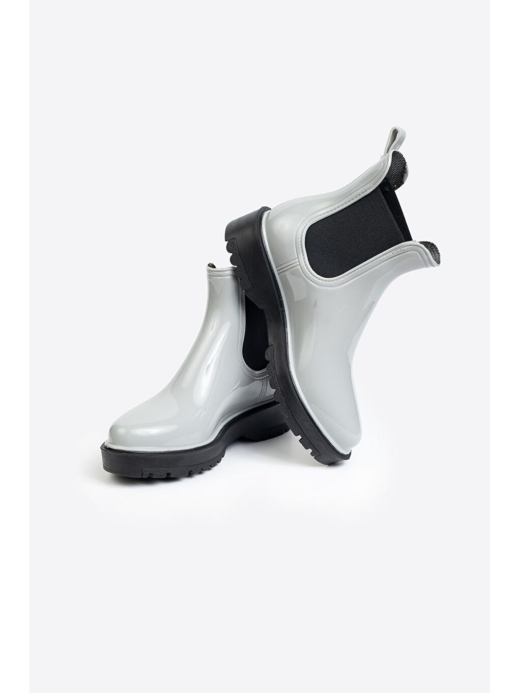 Gri Parlak Chelsea Yağmur Botu-4