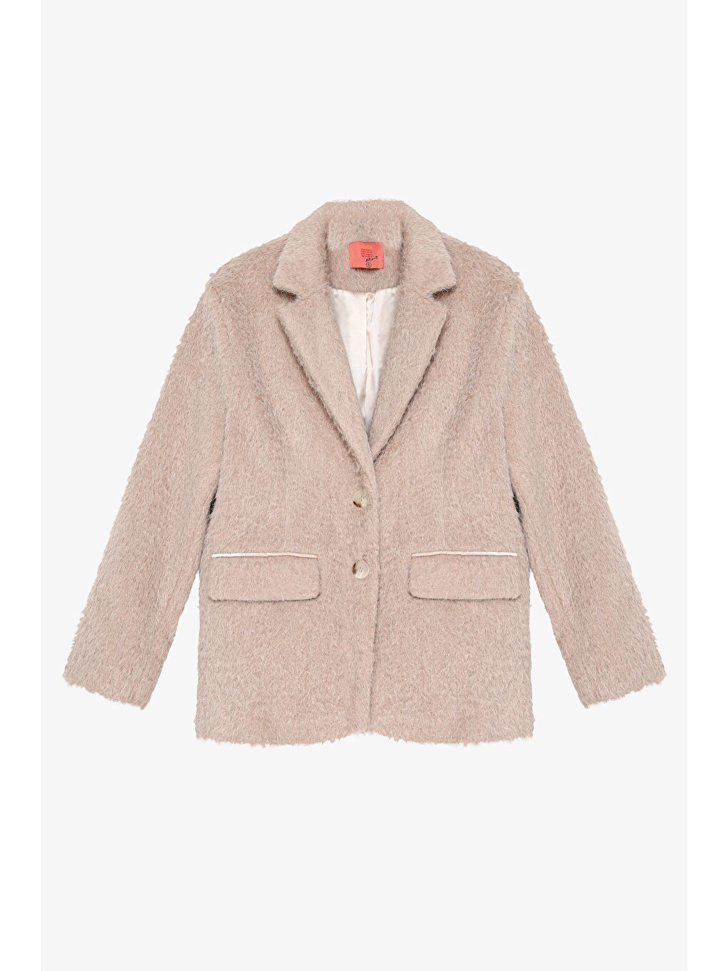 Tüylü Dokulu Oversize Blazer Ceket Bej