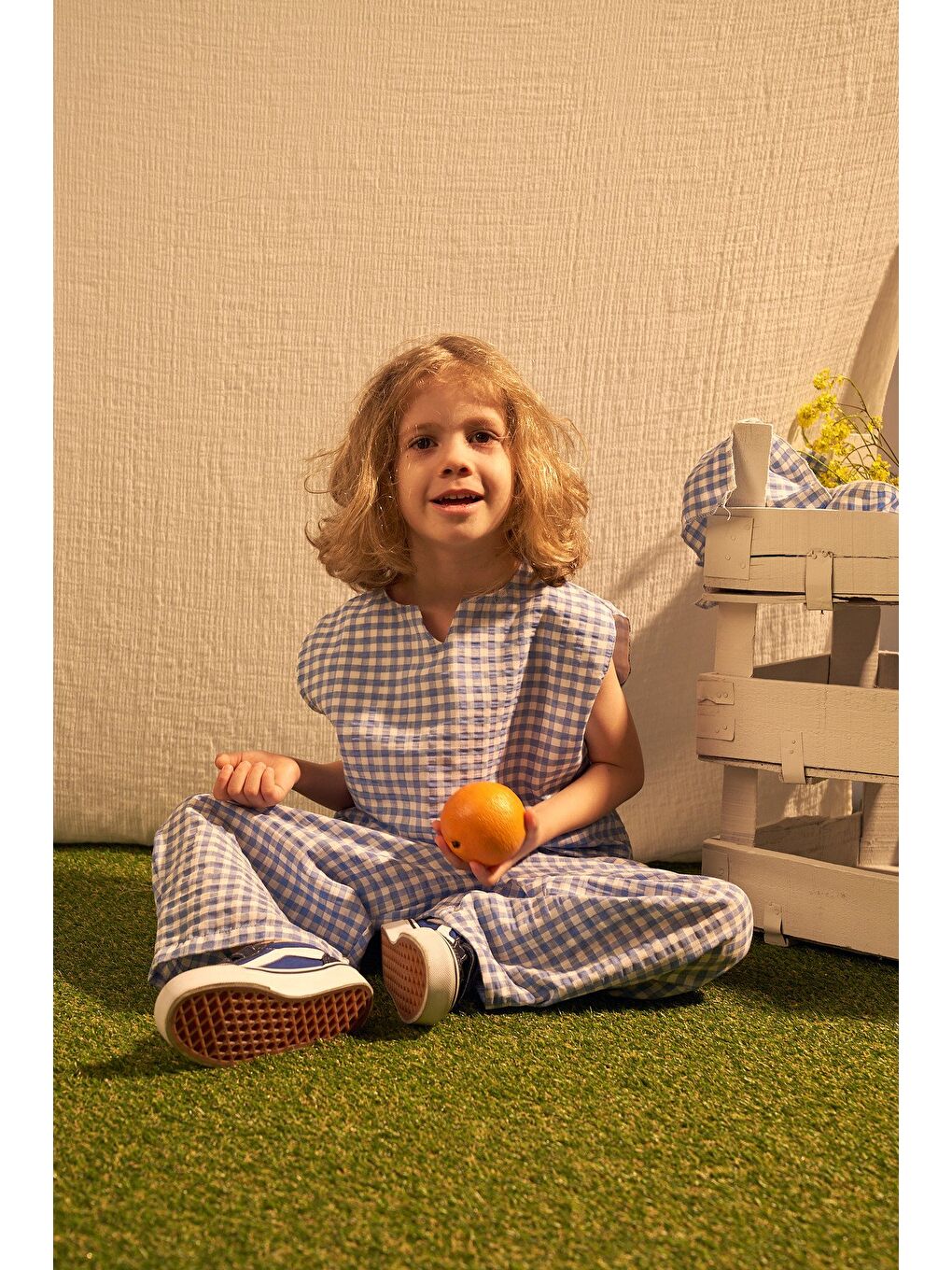 Mavi Daisy Picnic Serisi Balon Pantolonlu İkili Takim-6