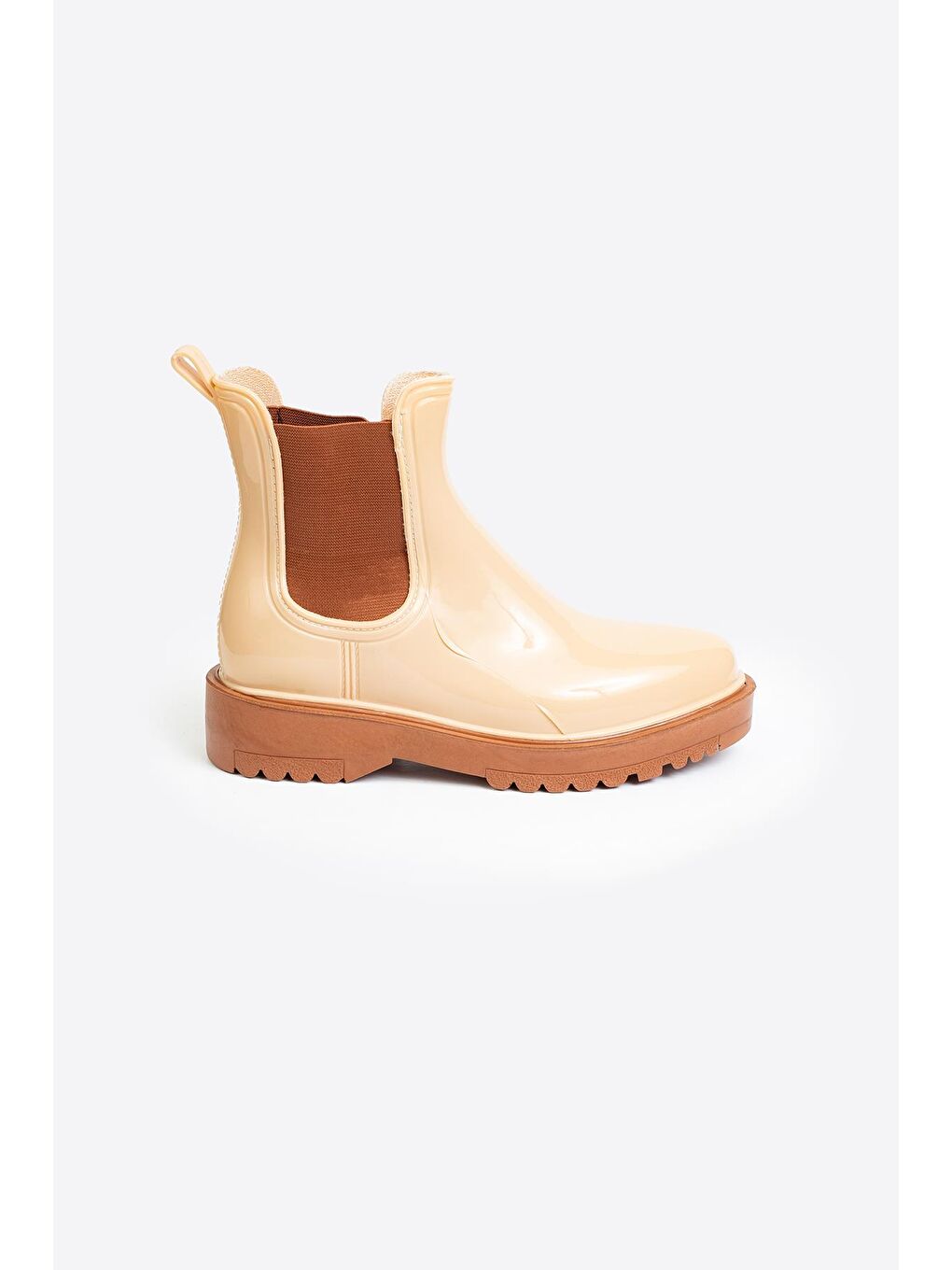 Ekru Parlak Chelsea Yağmur Botu