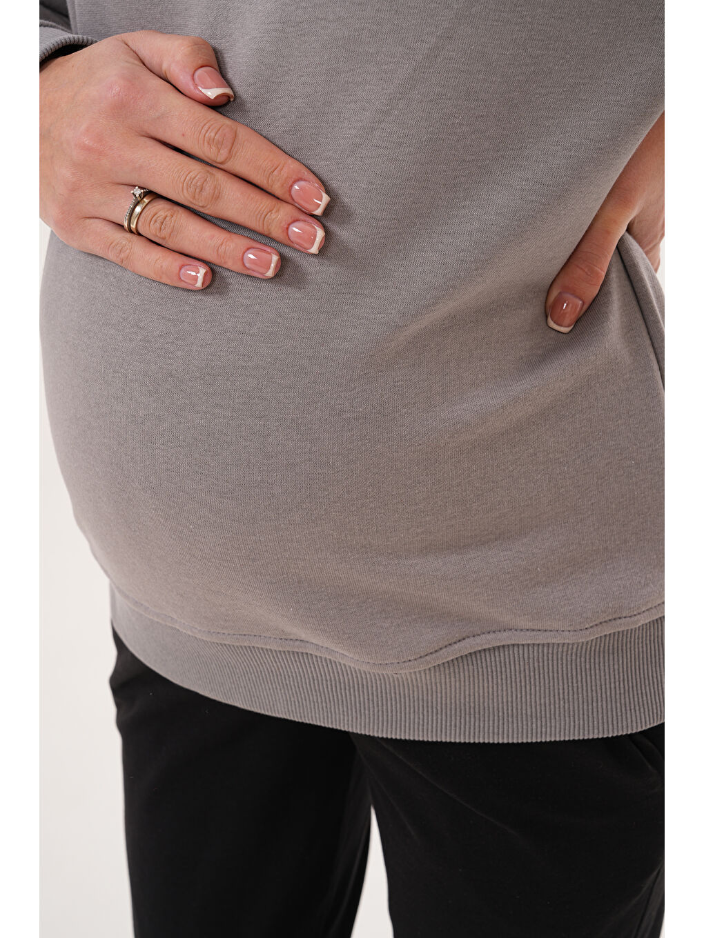 Gri Bisiklet Yaka %100 Pamuk Hamile ve Lohusa Basic Sweatshirt-8