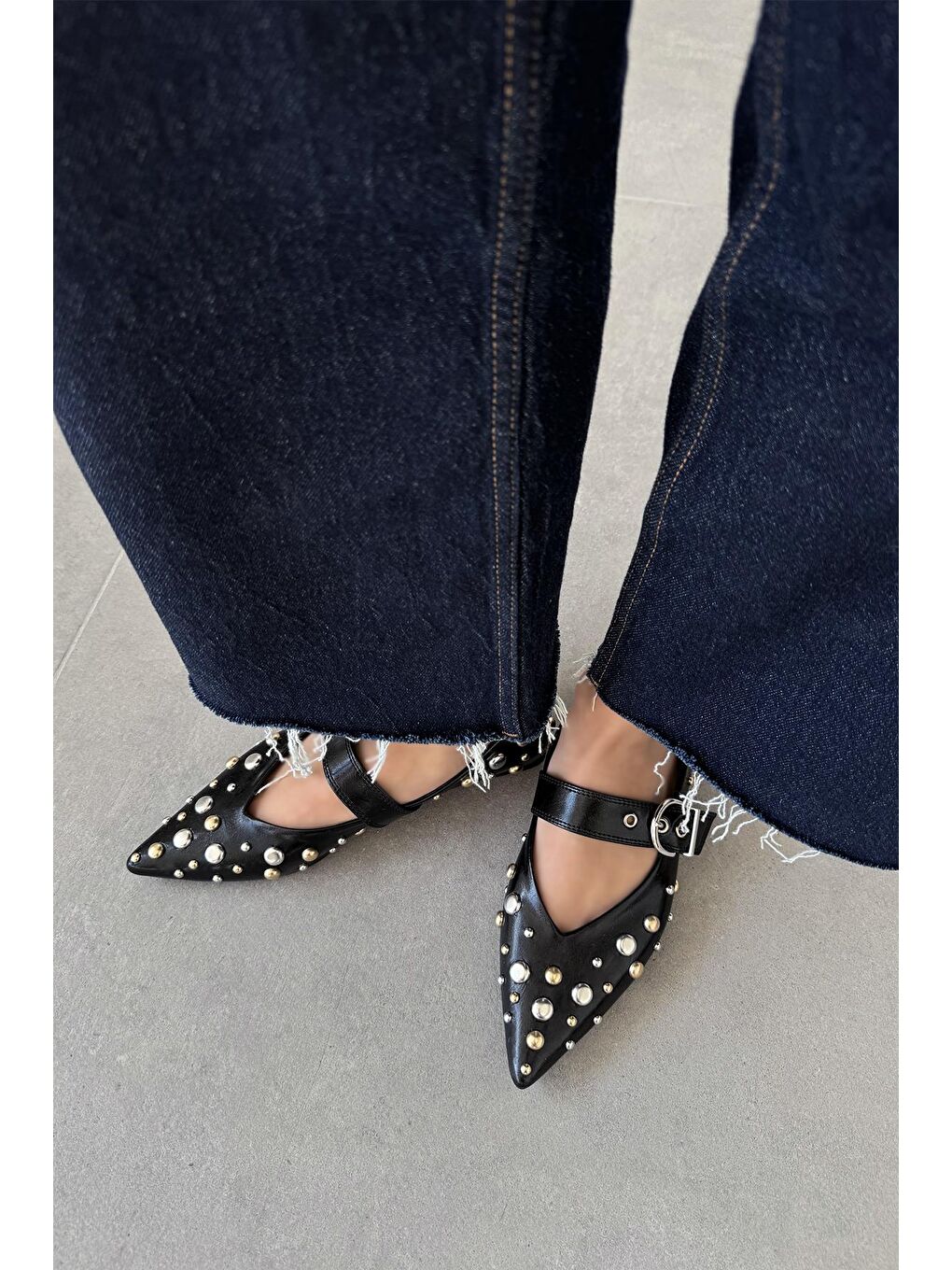 Aqua  Kadın  Drop  Detay  Deri  Babet Siyah-1