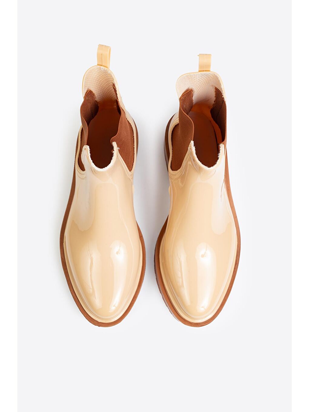 Ekru Parlak Chelsea Yağmur Botu-5