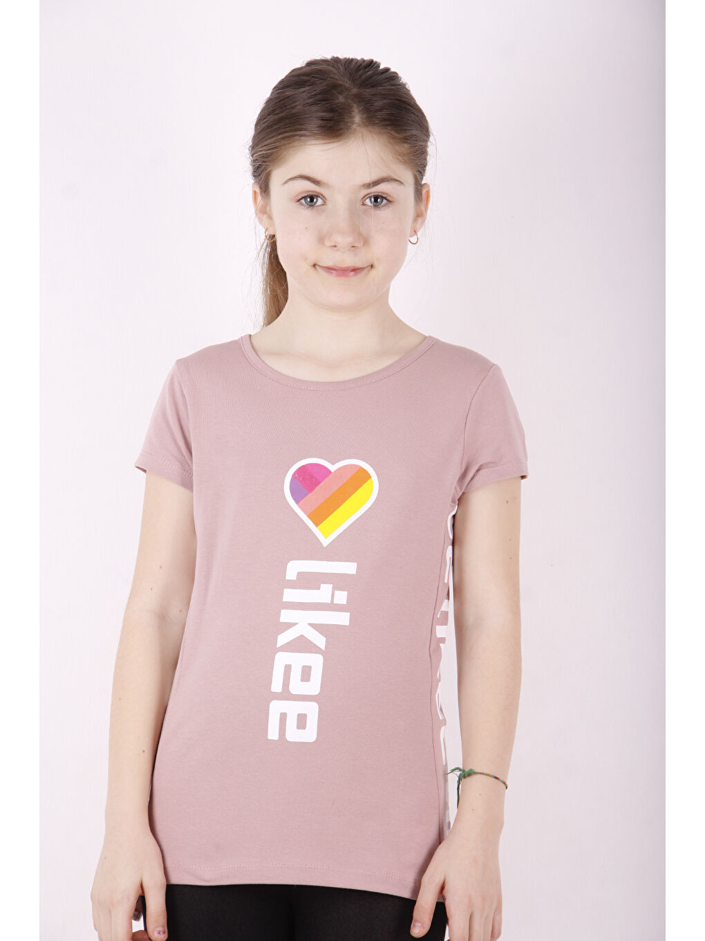 Pembe Kız Çocuk Likee Baskılı Tişört