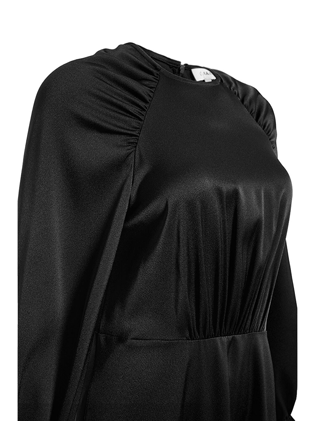 Siyah Büzgü Detaylı Elbise-1