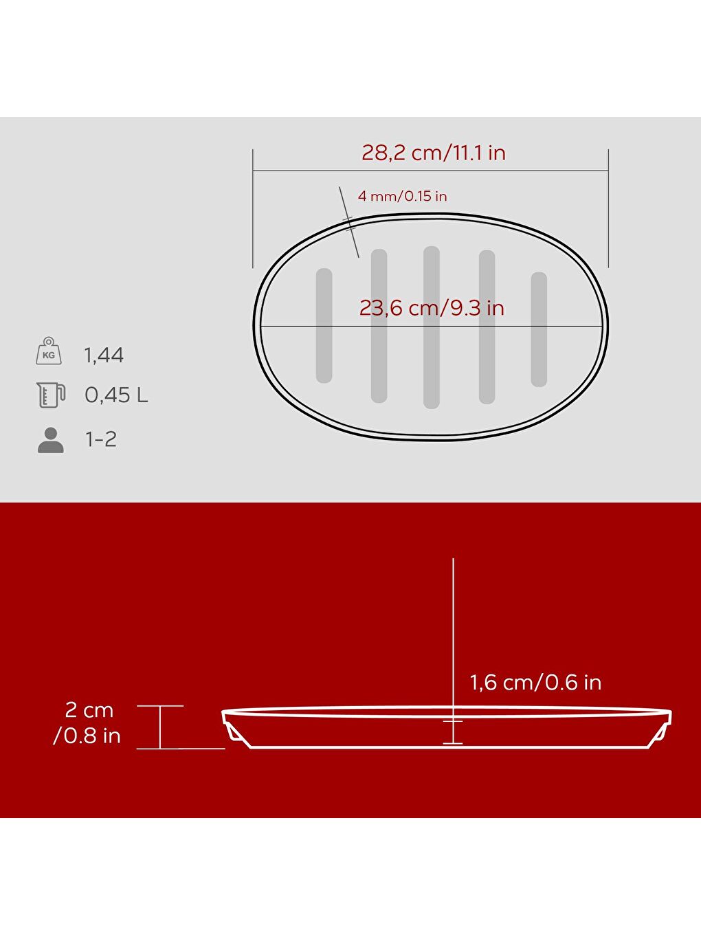 Bordo Oval Fajita Tabağı Ölçü 18x28cm.-4